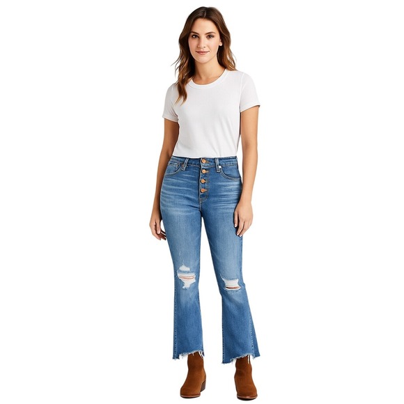 Madewell Cali Demi Boot Button Fly Distressed Ankle Jeans Size 29 - Picture 1 of 10